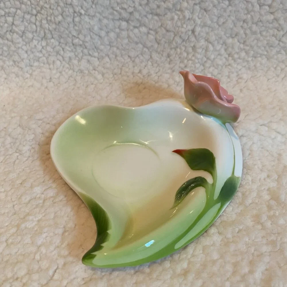 Beddinginn Pink Rose Tea Cup Heart Shape Saucer 3D Flower‎